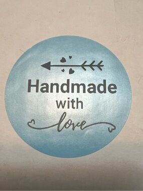 "Handmade with Love" Blue 2 inch Round Handcrafted Stickers - Roll of 50